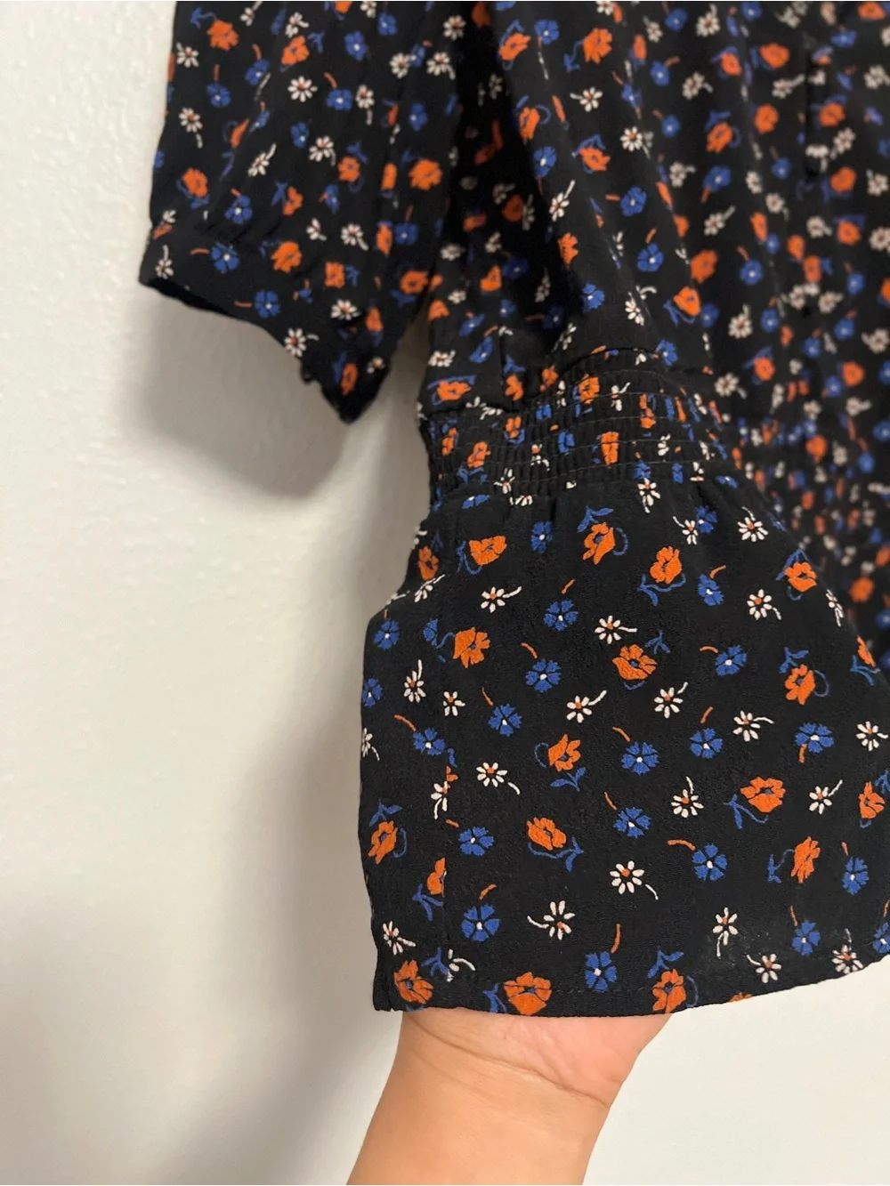 Madewell Flower Garden Floral Peplum Wrap Top Black Orange Blue Short Sleeve Sz4